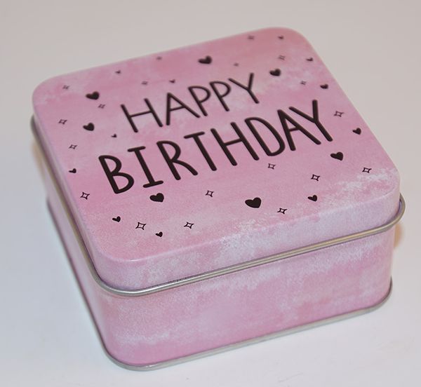 Happy Birthday burk 87x87x40mm Happy Birthday tin 87x87x40mm