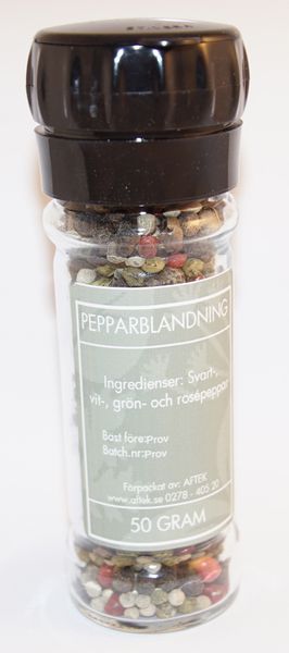 Produktbild f&ouml;r Fyra peppar i glasburk med kvarn Produktbild f&ouml;r Four peppers in a glass jar with a grinder