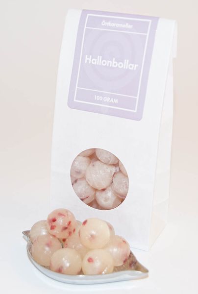Hallonbollar örtkarameller Raspberry balls herbal candies