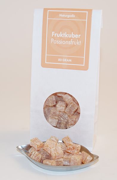 Fruktkuber Passionsfruktsmak Alis p&auml;hklin&auml;pp Fruit cubes Passion fruit flavour