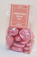 Chokladhjärtan rosa papper vit påse med fönster