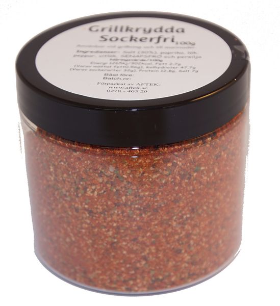 Produktbild för Grillkrydda sockerfri fp i PET med svart lock Produktbild för Barbecue spice sugar-free in PET with black lid