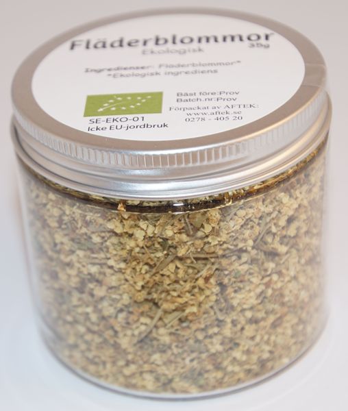Produktbild f&ouml;r Fl&auml;derblommor EKO fp i petburk Produktbild f&ouml;r Elderflowers BIO  in pet jar