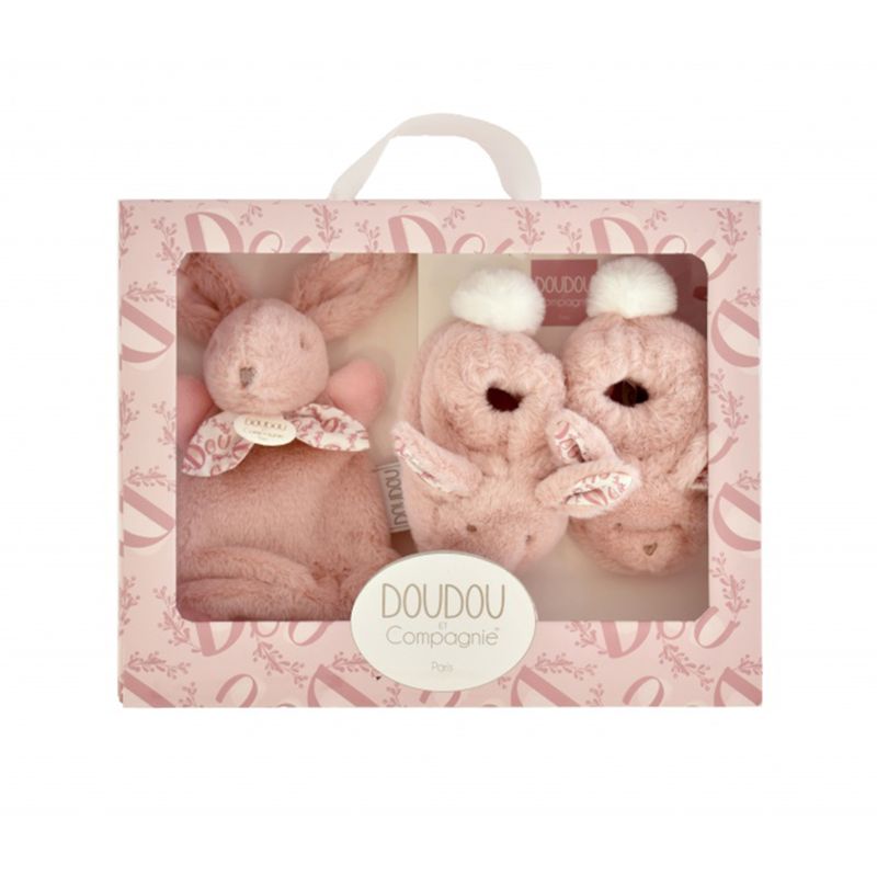 BUNNY DOUDOU Coffret booties and Doudou pink