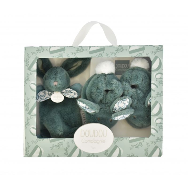 BUNNY DOUDOU Coffret booties and Doudou sage green