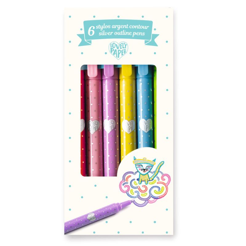 6 Silver Outline Pens