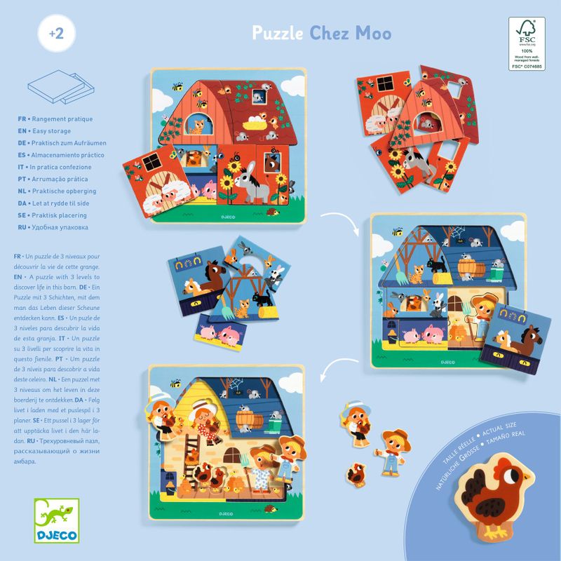 3 Layer Puzzle - Chez Moo, 12 pcs