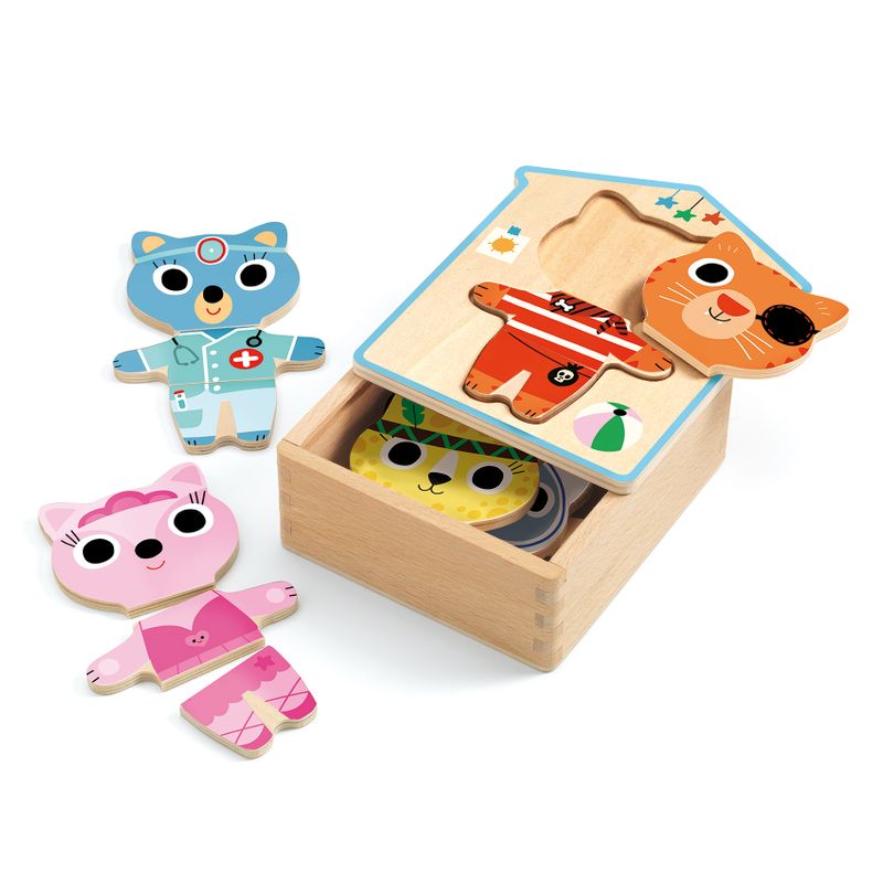 Wooden puzzle, Dressup-Mix, 18 pcs