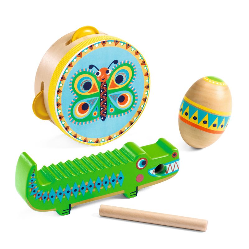 Set of Percussions: Tambourine, Maracas, Guiro