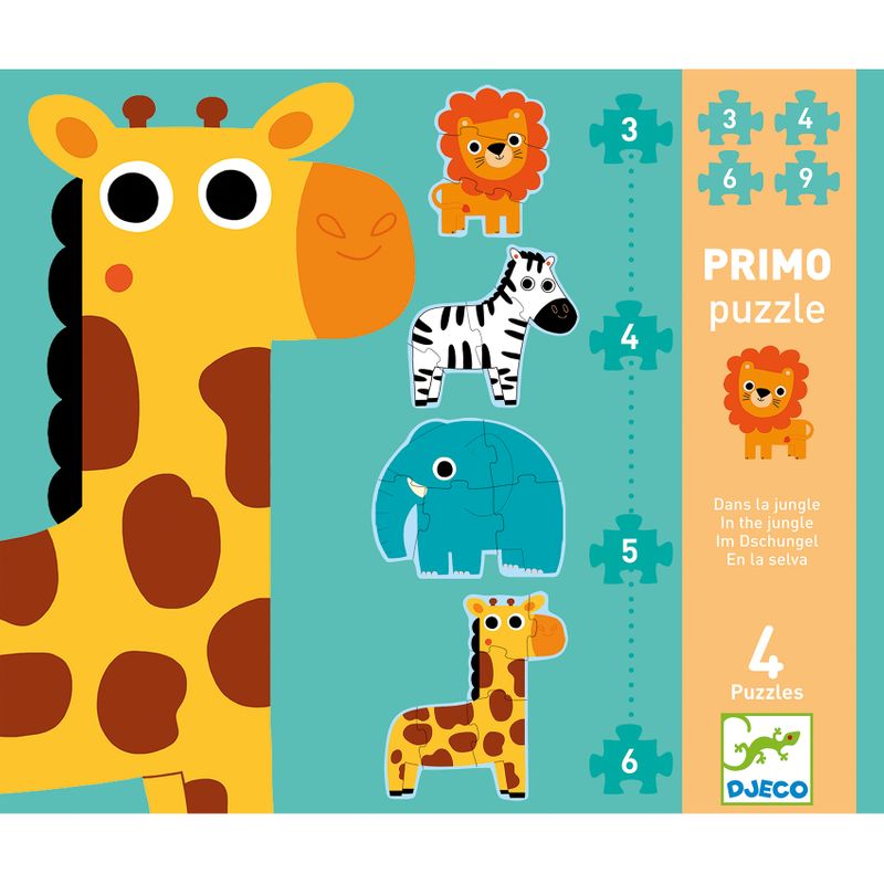 Primo puzzles, In the jungle - 3 pcs, 4 pcs, 5 pcs, 6 pcs