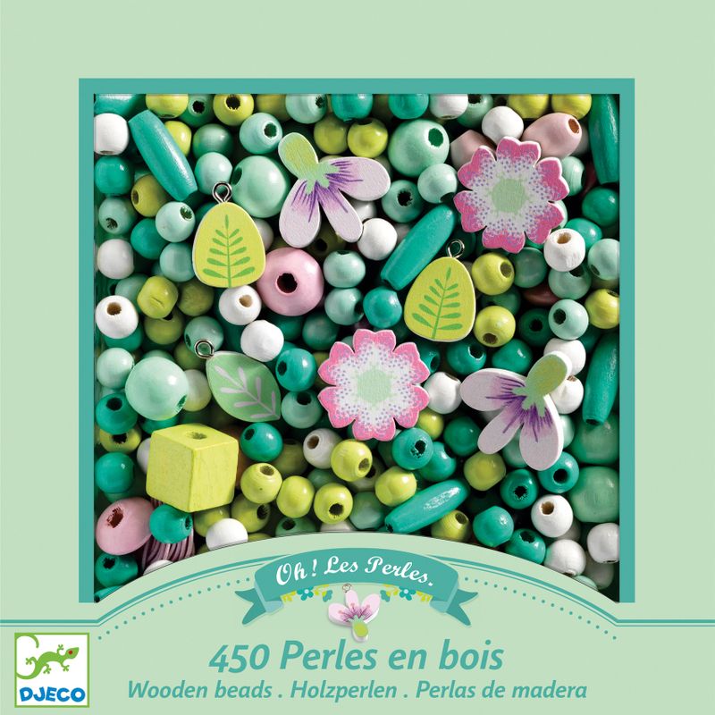 Wooden Beads, Leaves and Flowers