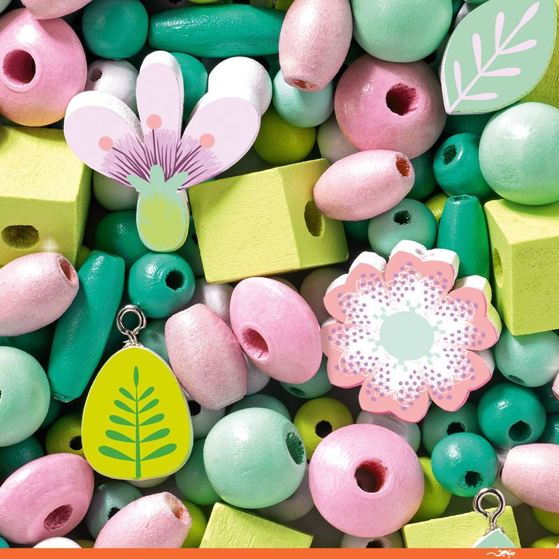 Wooden Beads, Leaves and Flowers