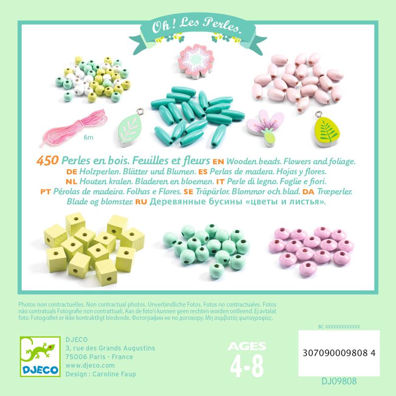 Wooden Beads, Leaves and Flowers