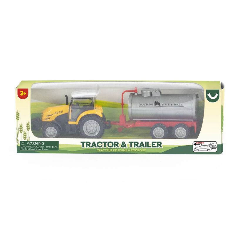 Diecast Pullback Tractor with Trailer