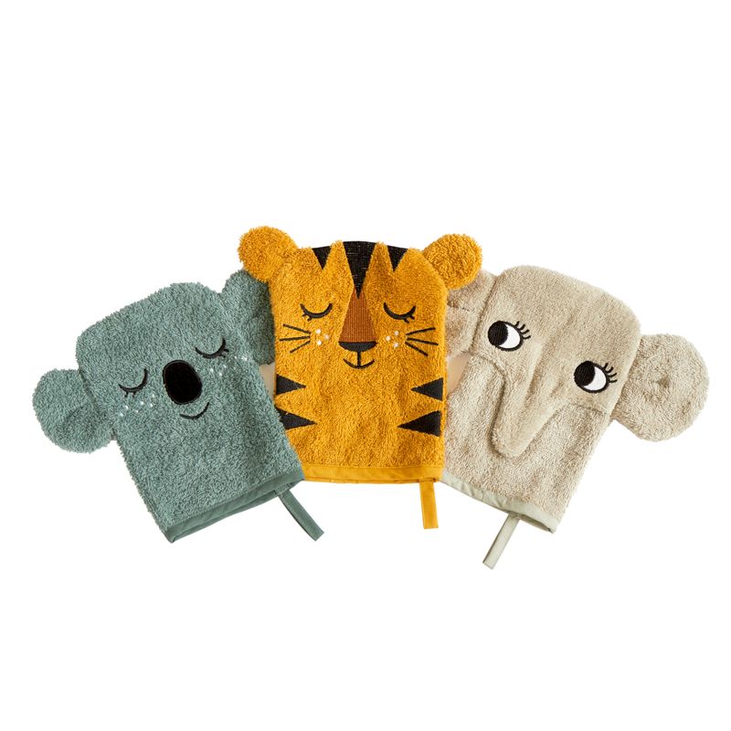 Wash Gloves - KOALA, TIGER, ELEPHANT set med 3 st