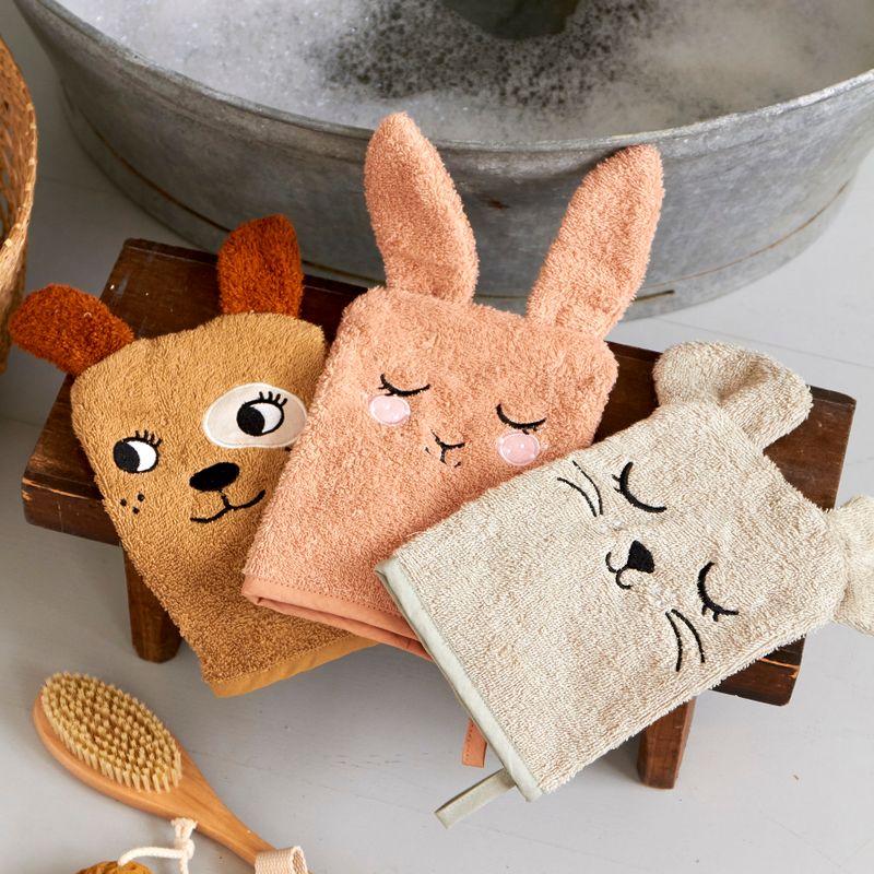 WASH GLOVES - BUNNY, MOUSE, DOG set med 3