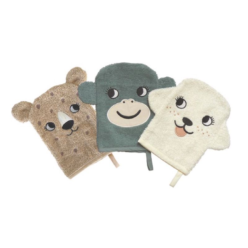Wash Gloves - LEOPARD, MONKEY, DOG set of 3