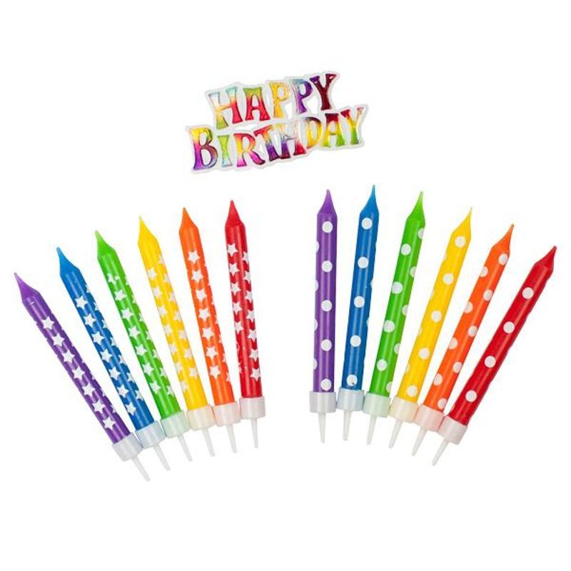 BIRTHDAY FUN Birthday Candle Decoration Set Rainbow 13-parts, 2 designs assorted