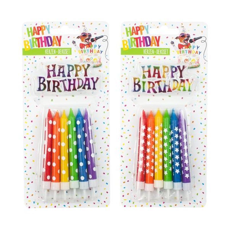 BIRTHDAY FUN Birthday Candle Decoration Set Rainbow 13-parts, 2 designs assorted