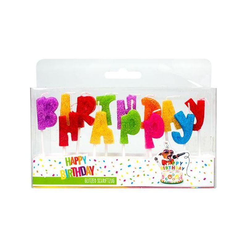 BIRTHDAY FUN candles with glitter, lettering Happy Birthday