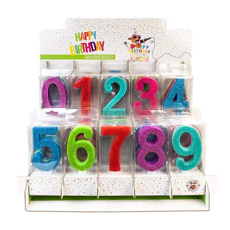 BIRTHDAY FUN Numbers 0-9 Glitter Maxi Candles, assortment