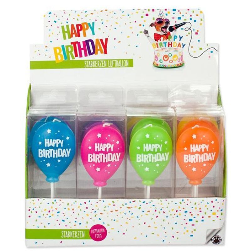 BIRTHDAY FUN Balloon Candle On a Stick, 6 designs assorted
