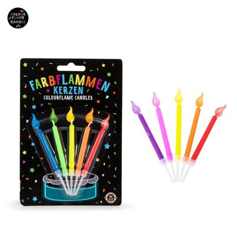 BIRTHDAY FUN Coloured Flame Candles, set of 5, 2 colour variants
