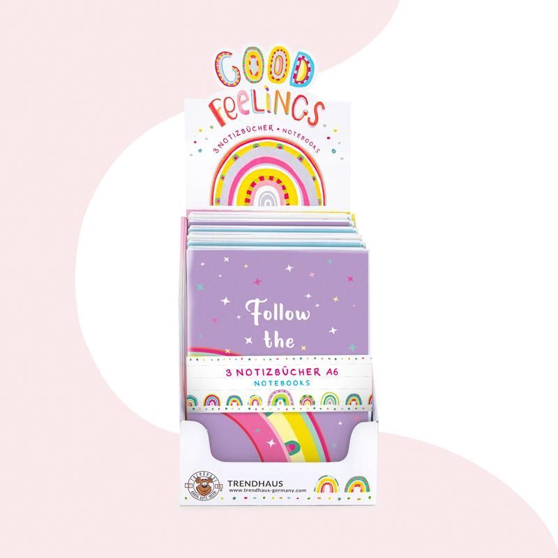 GOOD FEELINGS A6 Notebooks, set of 3, 40 sheets, dotted
