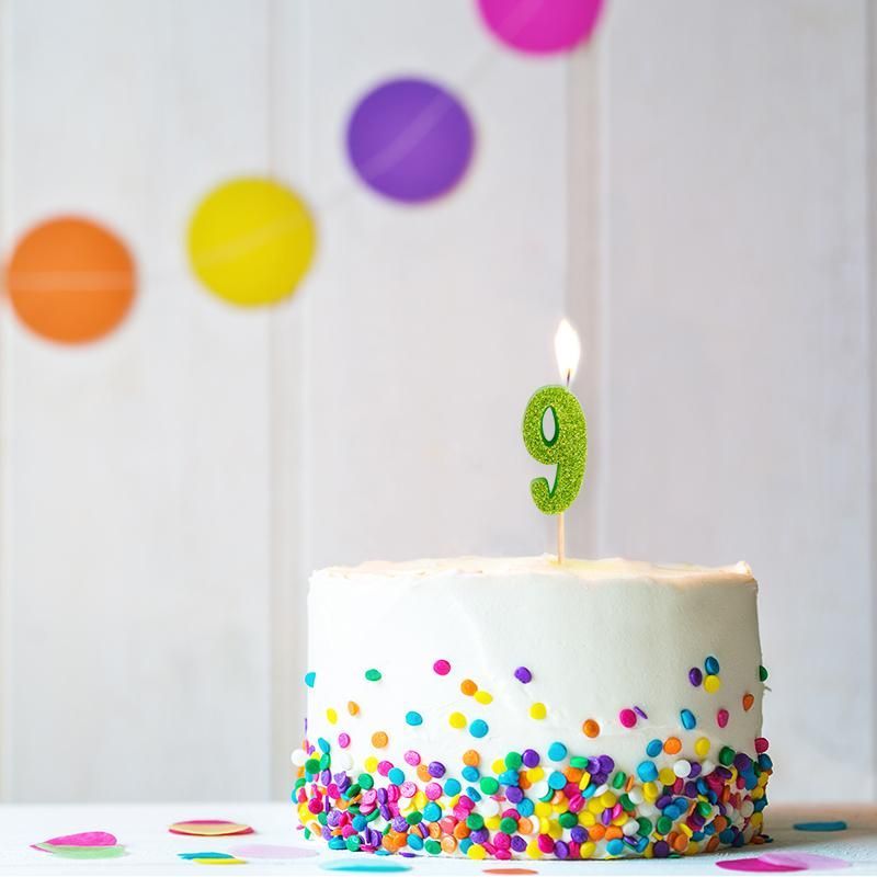 BIRTHDAY FUN Number Candles Glitter Mini 9, 6 different colours
