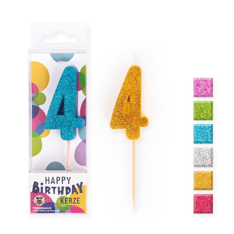 BIRTHDAY FUN Number Candles Glitter Mini 4, 6 different colours