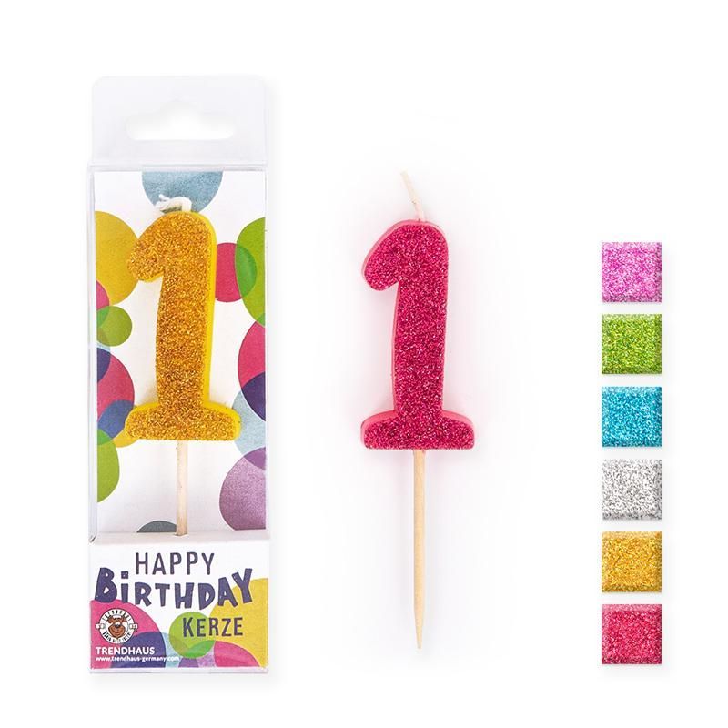 BIRTHDAY FUN Number Candles Glitter Mini 1, 6 different colours