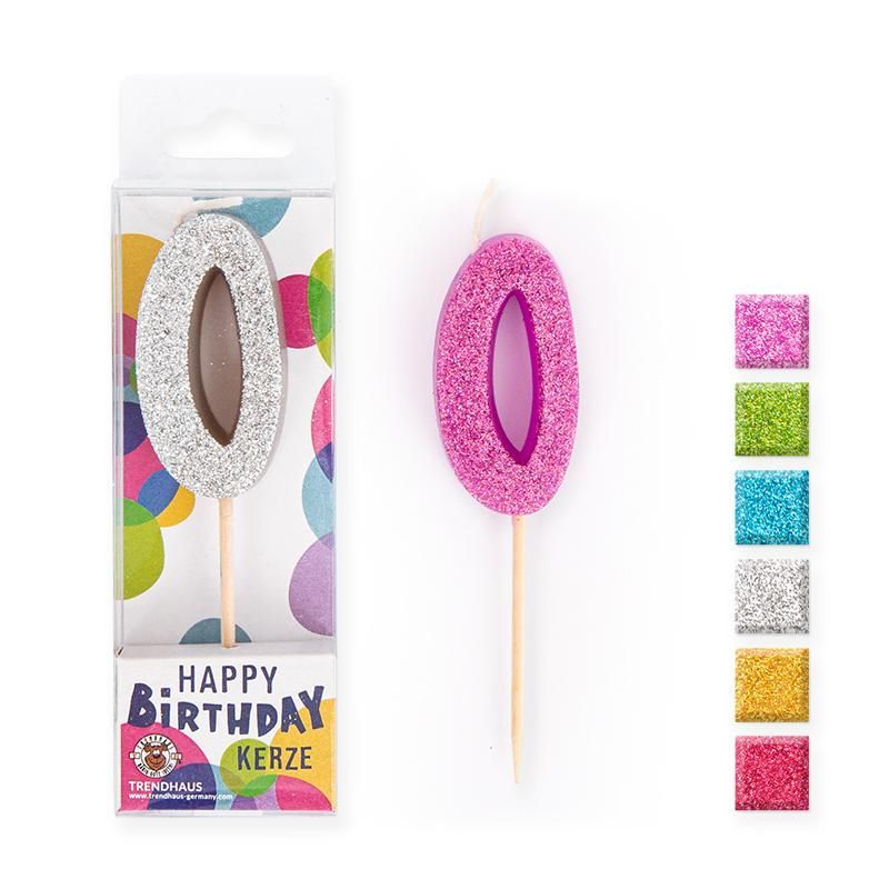 BIRTHDAY FUN Number Candles Glitter Mini 0, 6 different colours