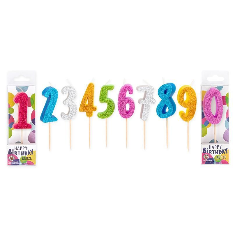 BIRTHDAY FUN Number Candles Glitter Mini 0–9 set