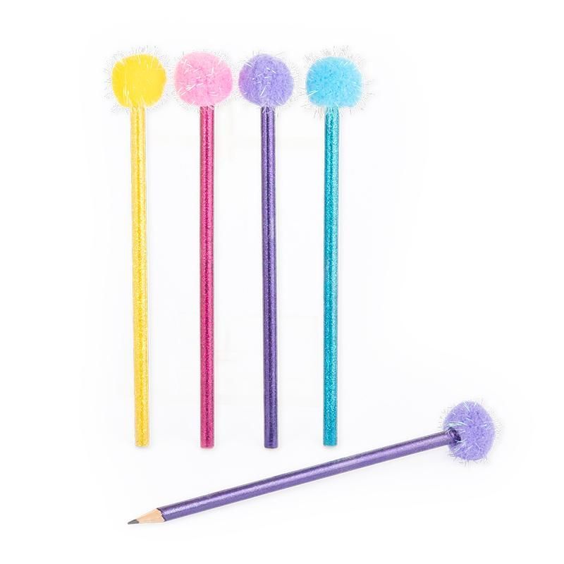 Glitter Pencil With Pompom Topper, 4 different designs