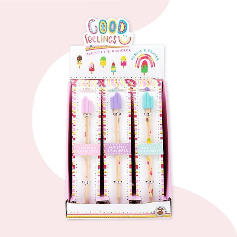 GOOD FEELINGS Pencil With Ice Cream Eraser Topper, 3 assorted