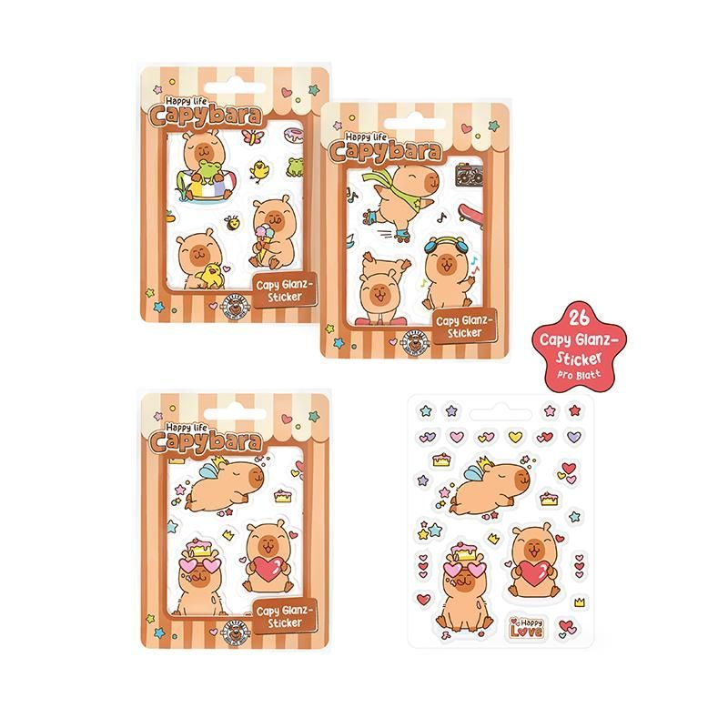 CAPYBARA HAPPY LIFE Sticker Set, 26 pieces, 3 assorted