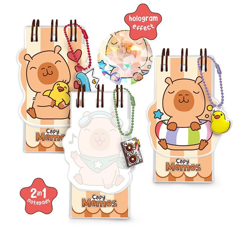 CAPYBARA HAPPY LIFE Mini Notepads 2-in-1, 104 sheets, 3 assorted
