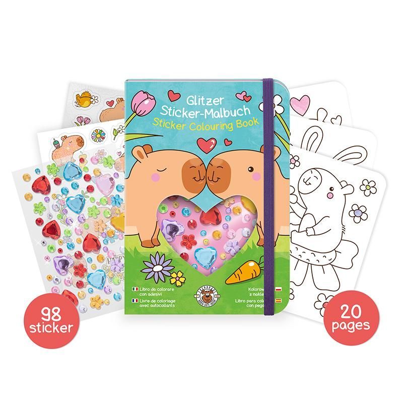 HAPPY SPRING TIME CAPYBARA Glittery Sticker Colouring Book incl. Diamond Stickers