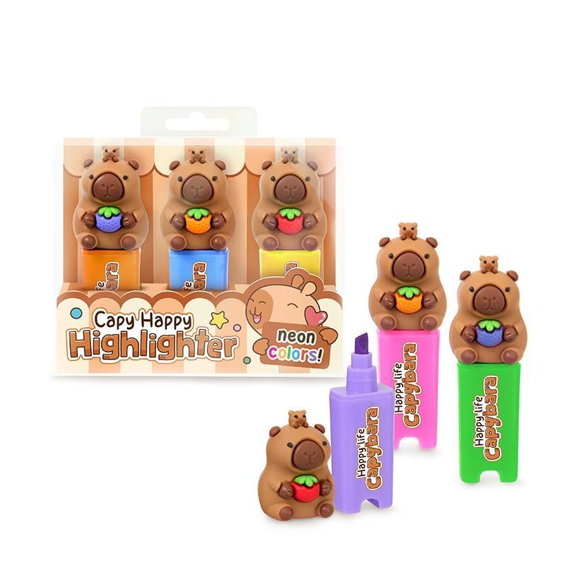 CAPYBARA HAPPY LIFE Happy Capy Highlighter, set of 3, 2 assorted
