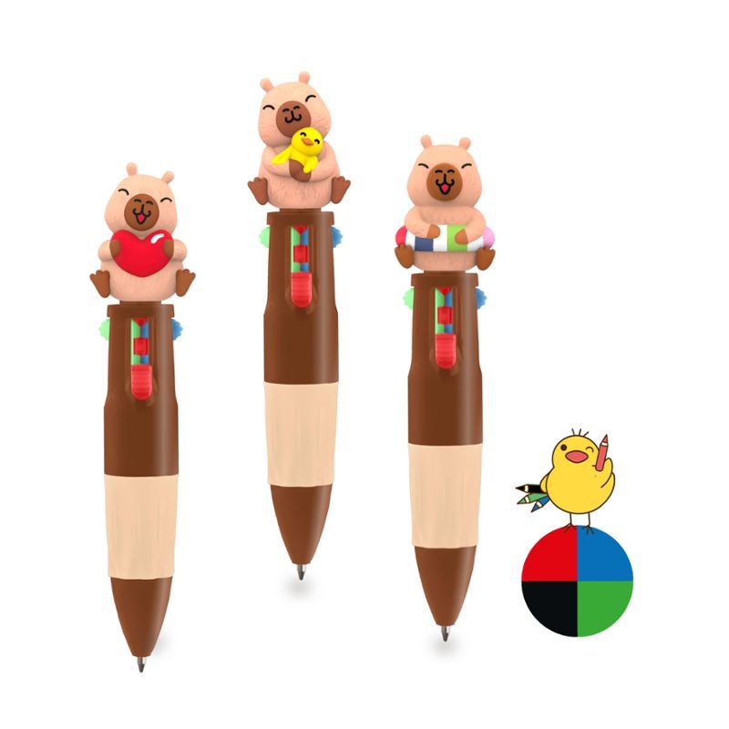 CAPYBARA LOVE Multi-Colour Pen with Topper, 3 assorted