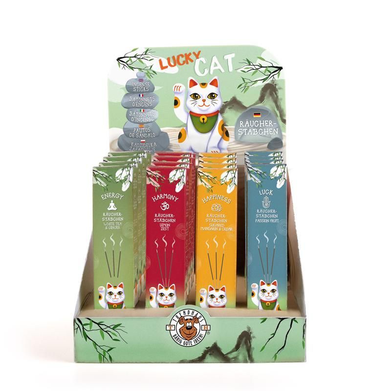 LUCKY CAT Good Vibes Incense Sticks 50 Pieces + Holder, 4 assorted