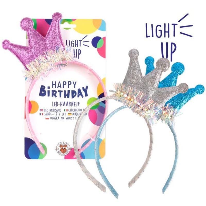 BIRTHDAY FUN LED Hair Hoops with Crown, 4 assorted