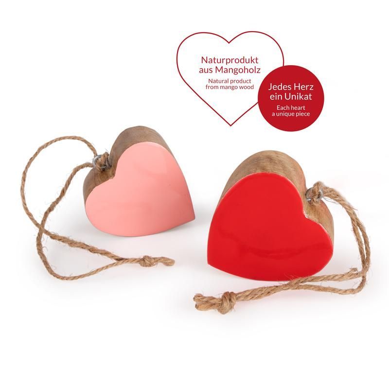 HEARTBEAT Wooden heart pendant, 2 assorted