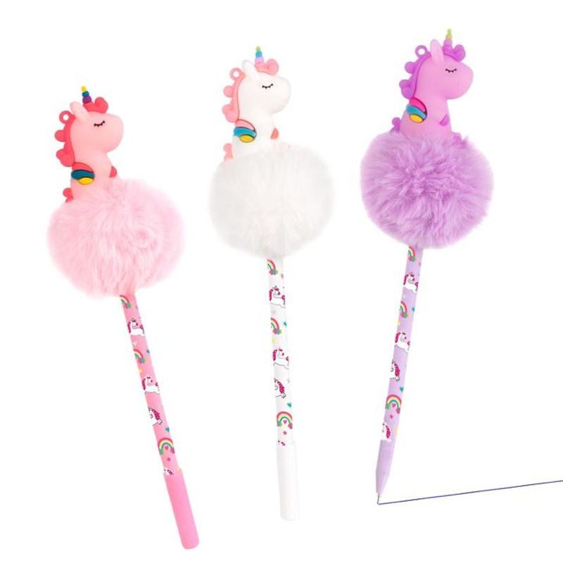 DREAMLAND Pom-pom gel pens with unicorn topper, 3 assorted