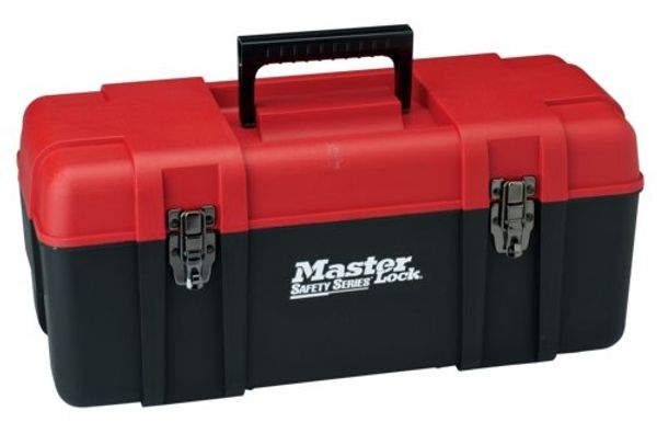 Röd plastväska Master 58 cm (tom) för lockoututrustning, låsbar