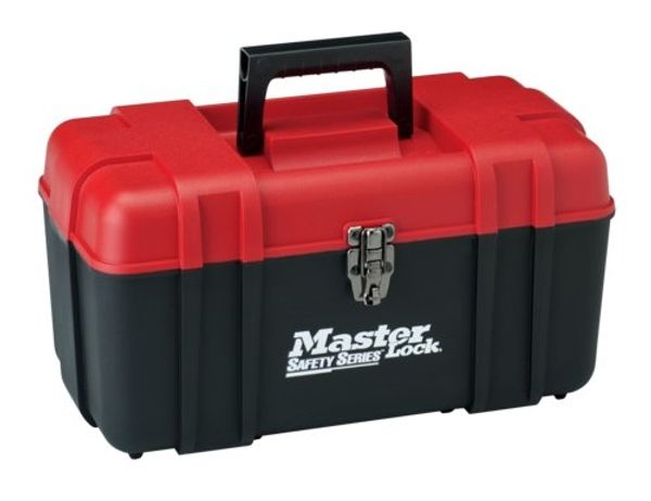 Röd plastväska Master 43 cm (tom) för lockoututrustning, låsbar