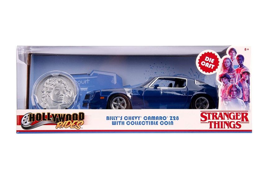 Billy's Chevrolet Camaro Z28 Dark Blue with Collectible Coin Stranger Things (2016) TV Series 1/24 