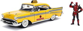 Jada 1:24 Scale 1957 Chevrolet Bel Air Taxi Yellow With Deadpool Diecast Figure