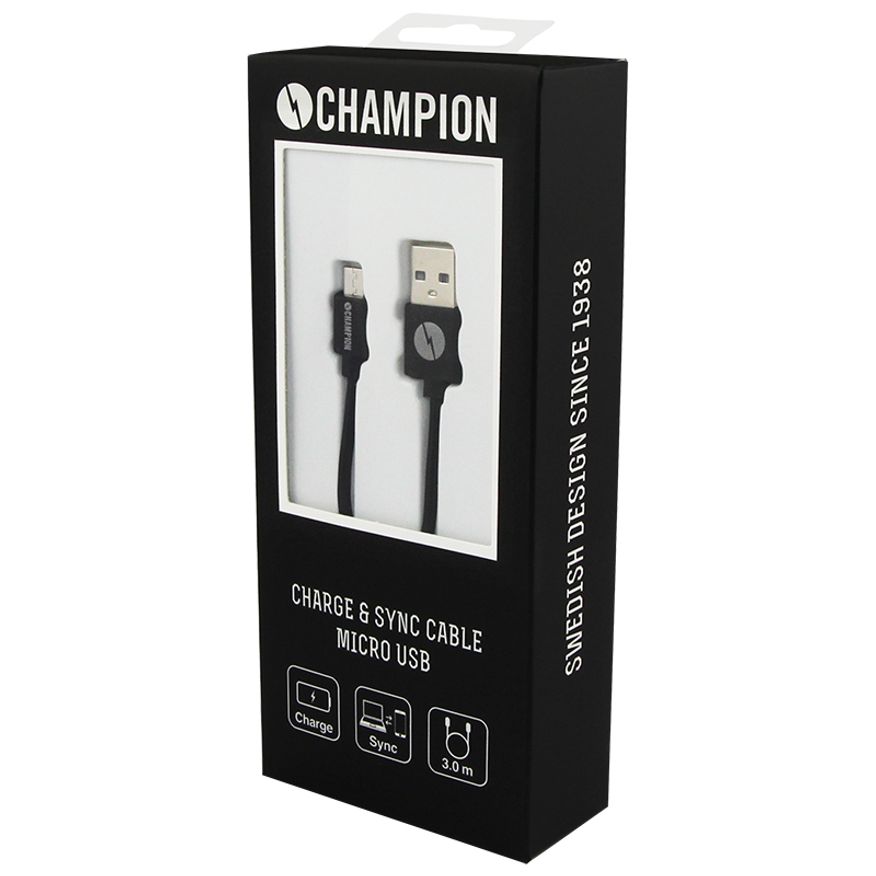 Champion Ladd&Synk kabel MicroUSB 3m