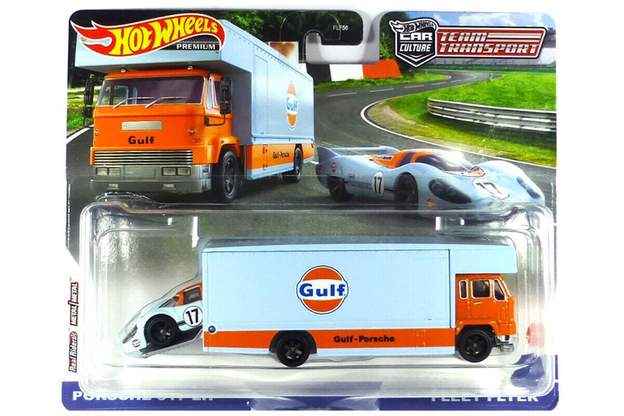 Hot Wheels FLF56-HCR36 Porsche 917 LH + Fleet Flyer Gulf Light Blue/Orange 1:64